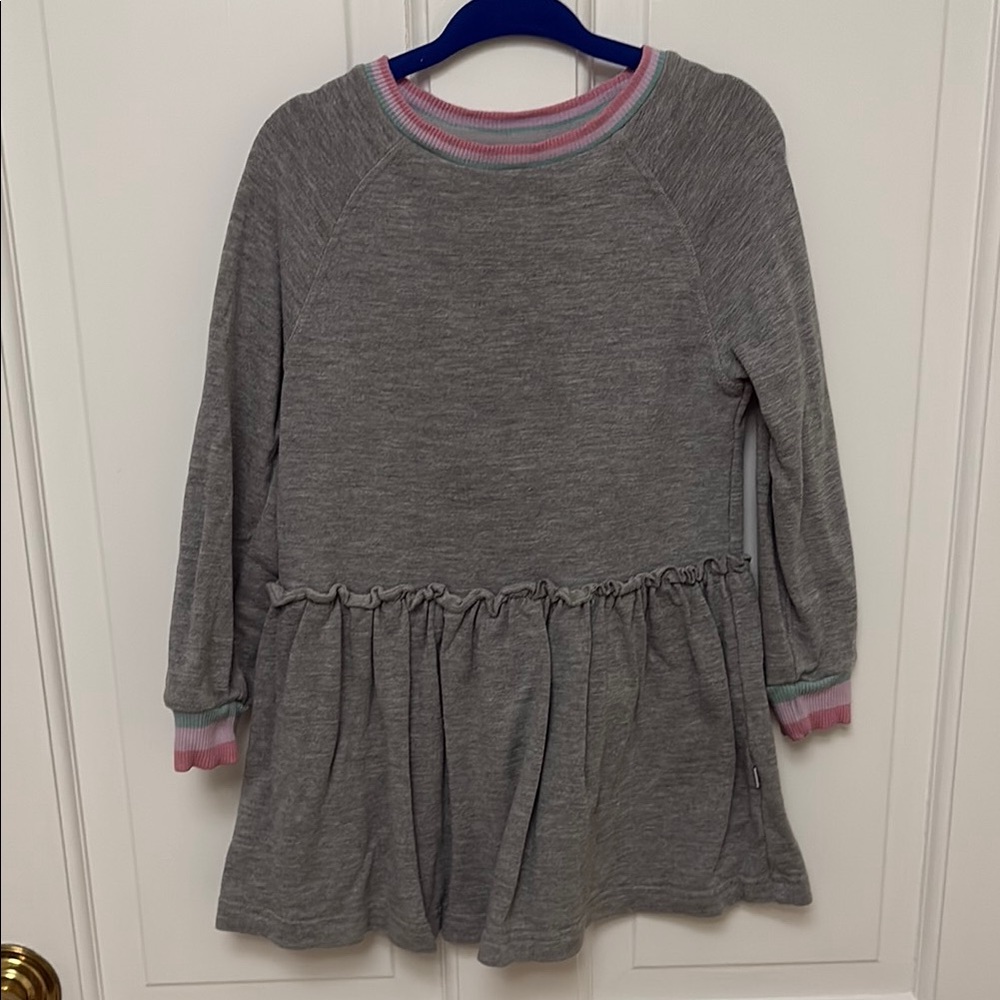 Little Sleepies Gray Ruffle Sweatshirt Dress with Pink & Mint Trim